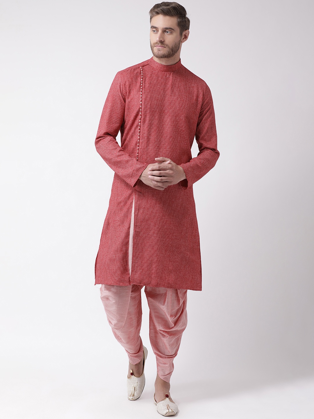 

DEYANN Men Red & Pink Self Design Kurta with Patiala