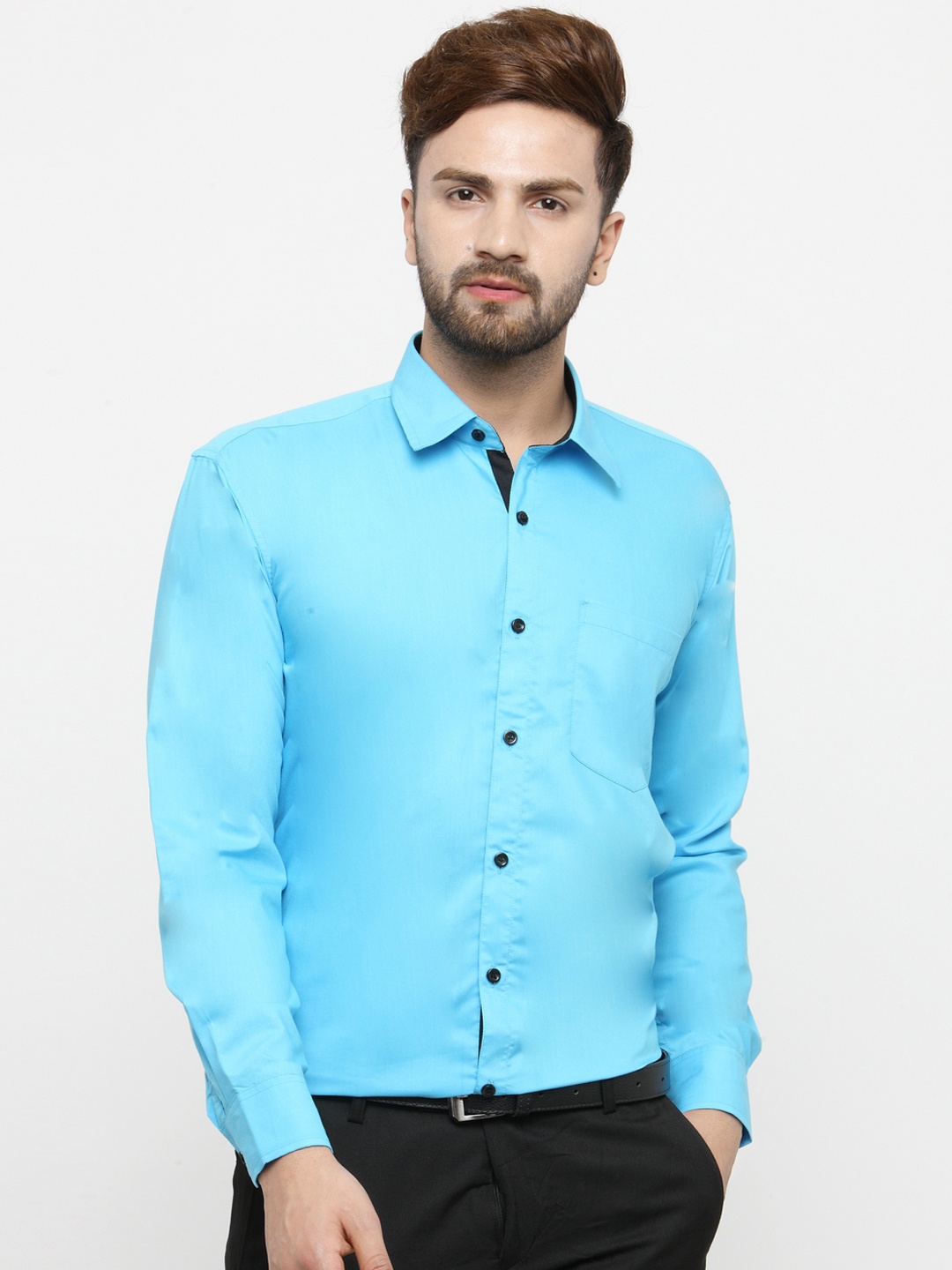 

JAINISH Men Turquoise Blue Classic Regular Fit Solid Formal Shirt