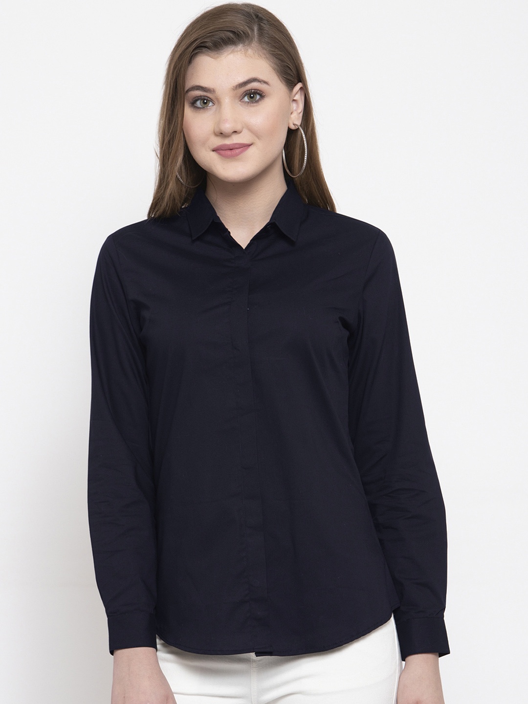 

Hancock Women Navy Blue Slim Fit Solid Formal Shirt