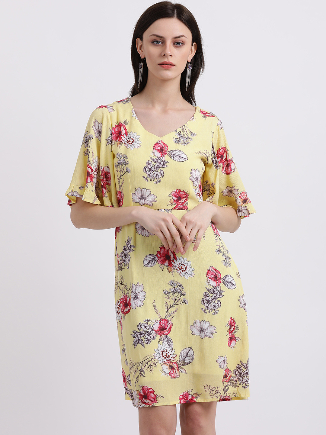 

Zink London Women Yellow Printed A-Line Dress
