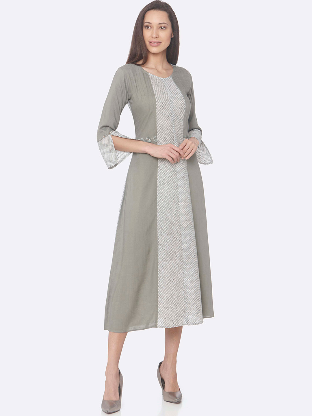 

RAISIN Women Grey Striped A-Line Dress