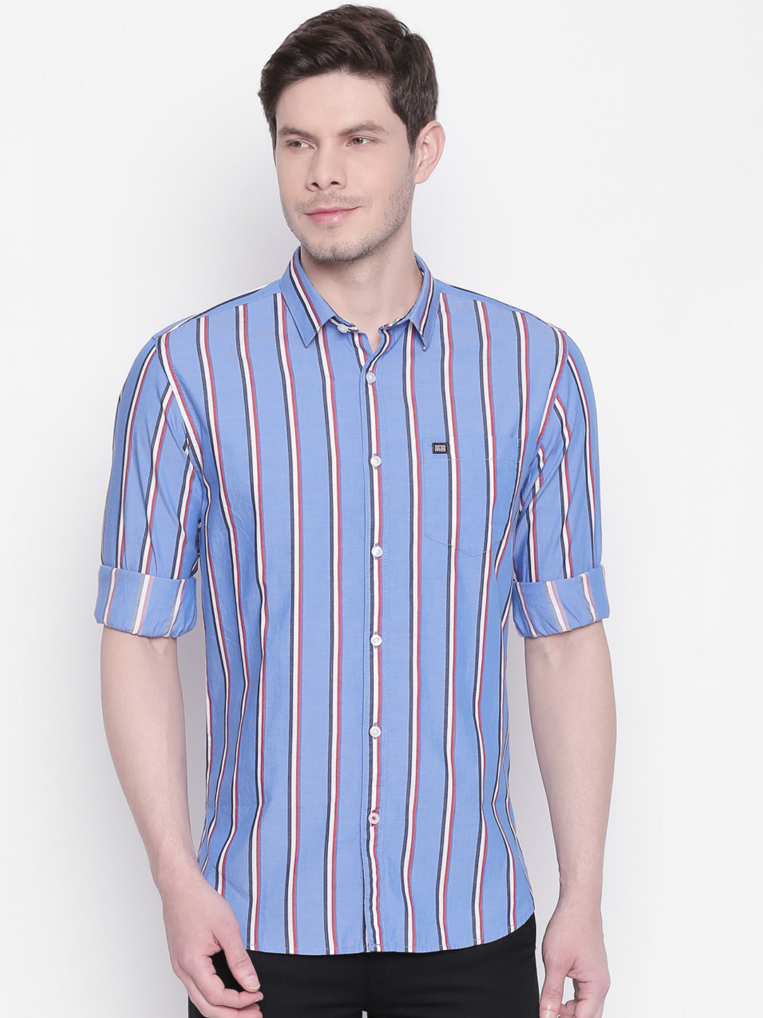 

BYFORD by Pantaloons Men Blue & Red Slim Fit Striped Casual Shirt