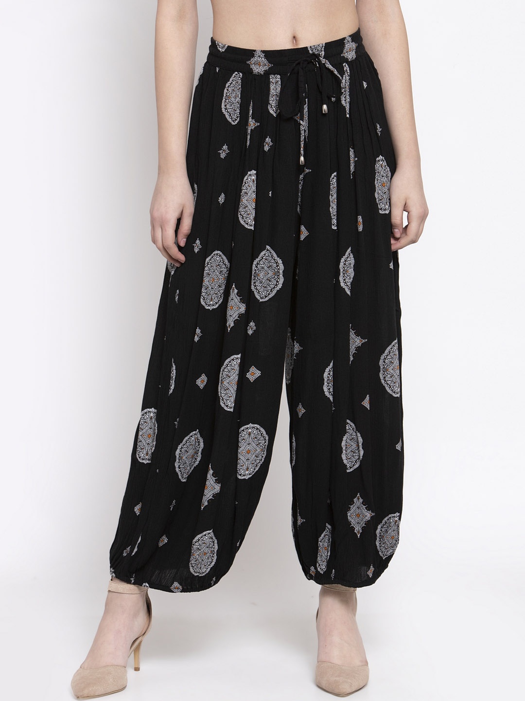 

Gipsy Women Black & Grey Printed Flared Palazzos