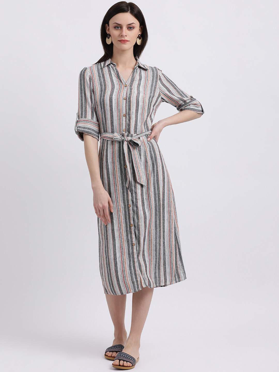 

Zink London Women White Striped Shirt Dress