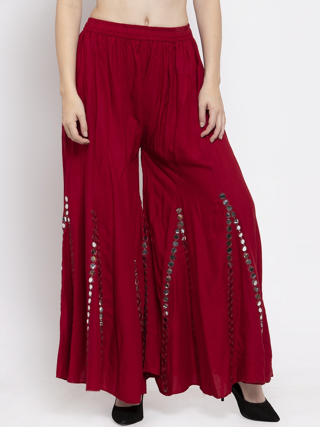 

Clora Creation Women Maroon Embellished Flared Palazzos