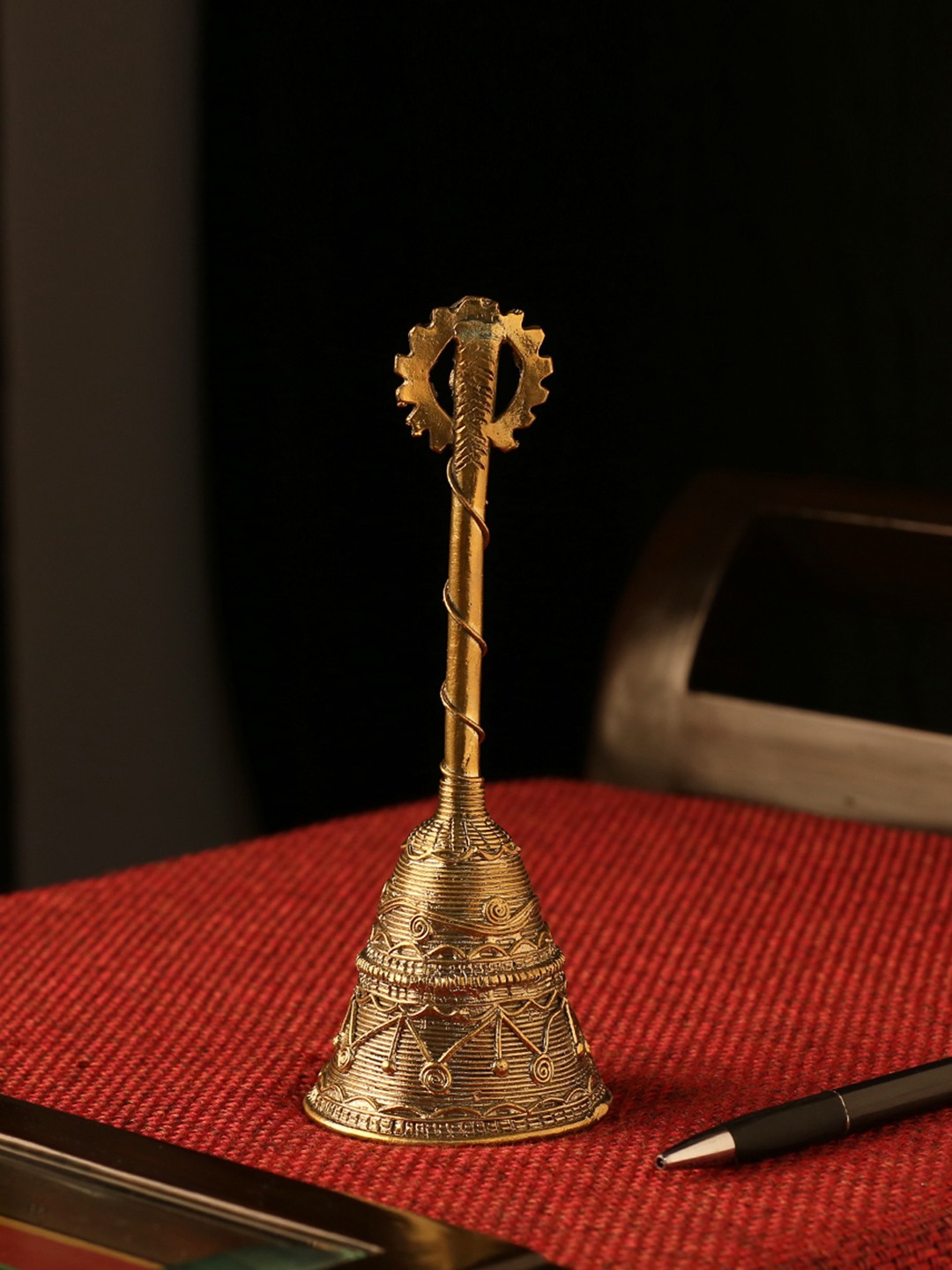 

ExclusiveLane Gold-Toned Divine Resonance Brass Dhokra Art Handmade Pooja Bell