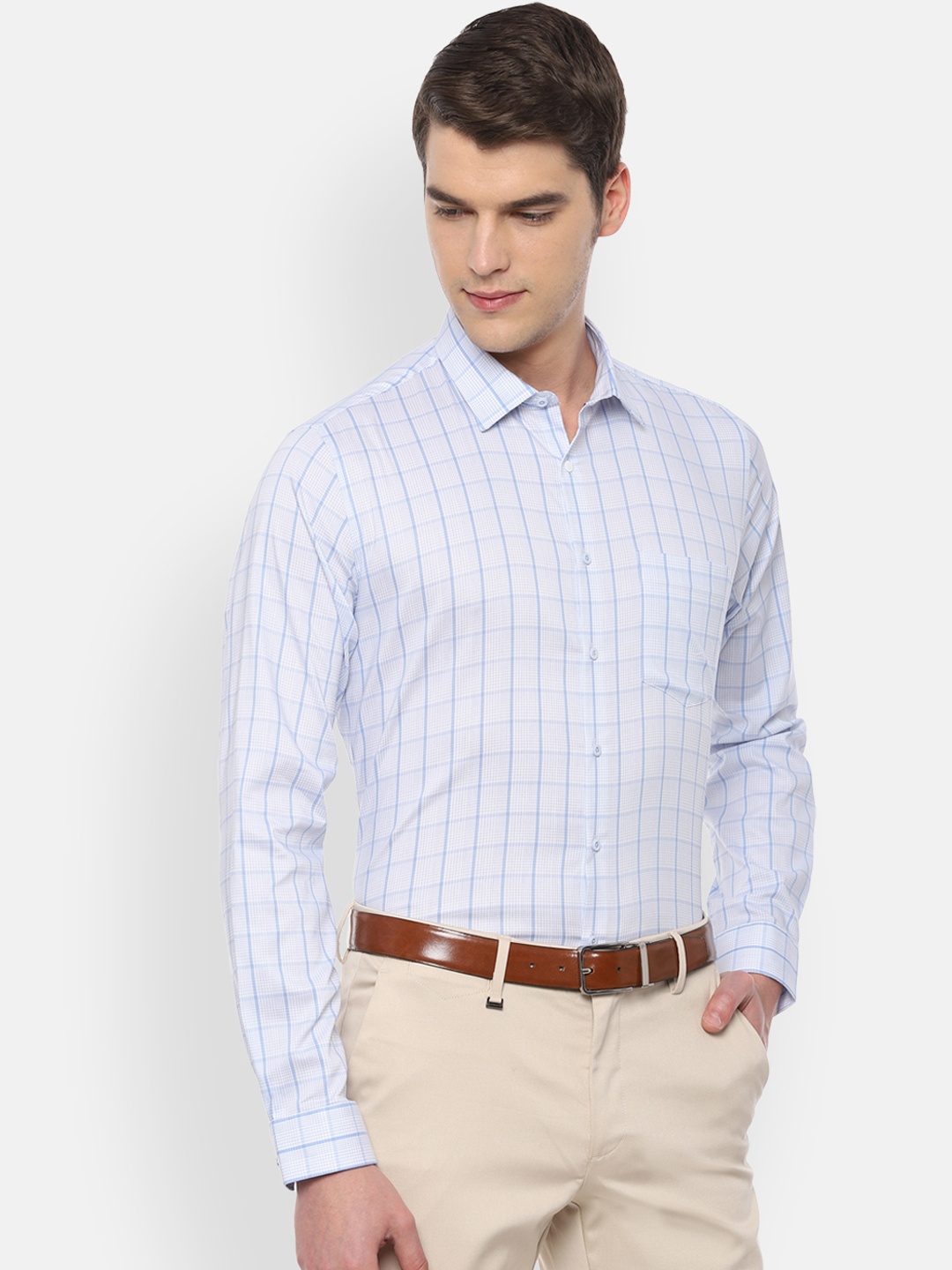 

Van Heusen Men Blue & White Slim Fit Checked Formal Shirt