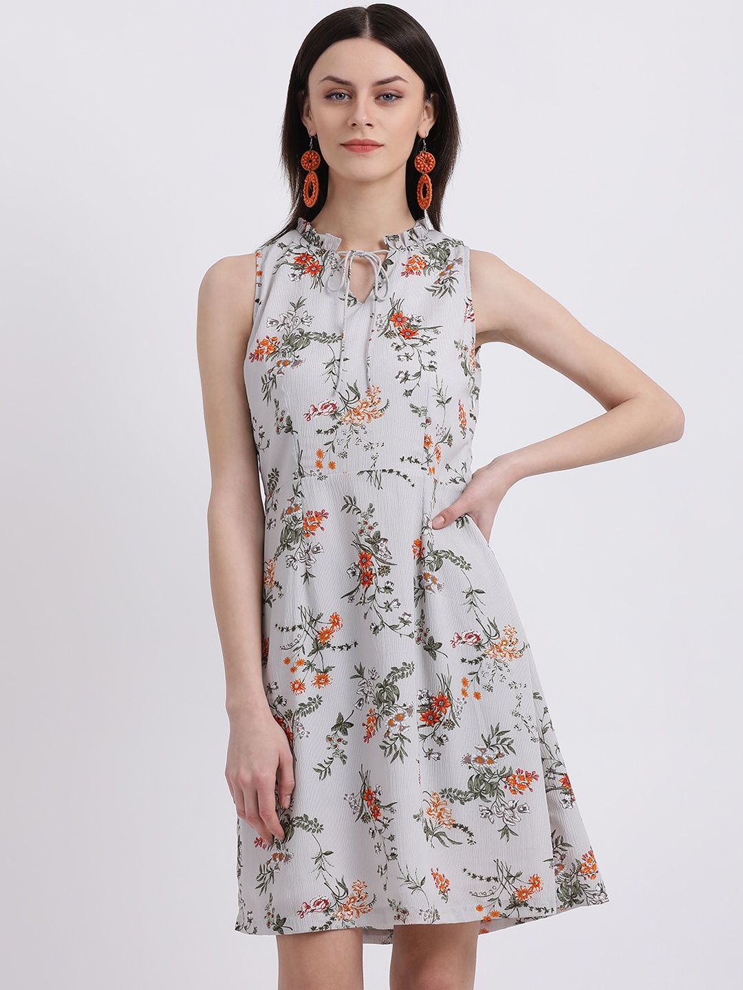 

Zink London Women Grey Printed Fit and Flare Dress