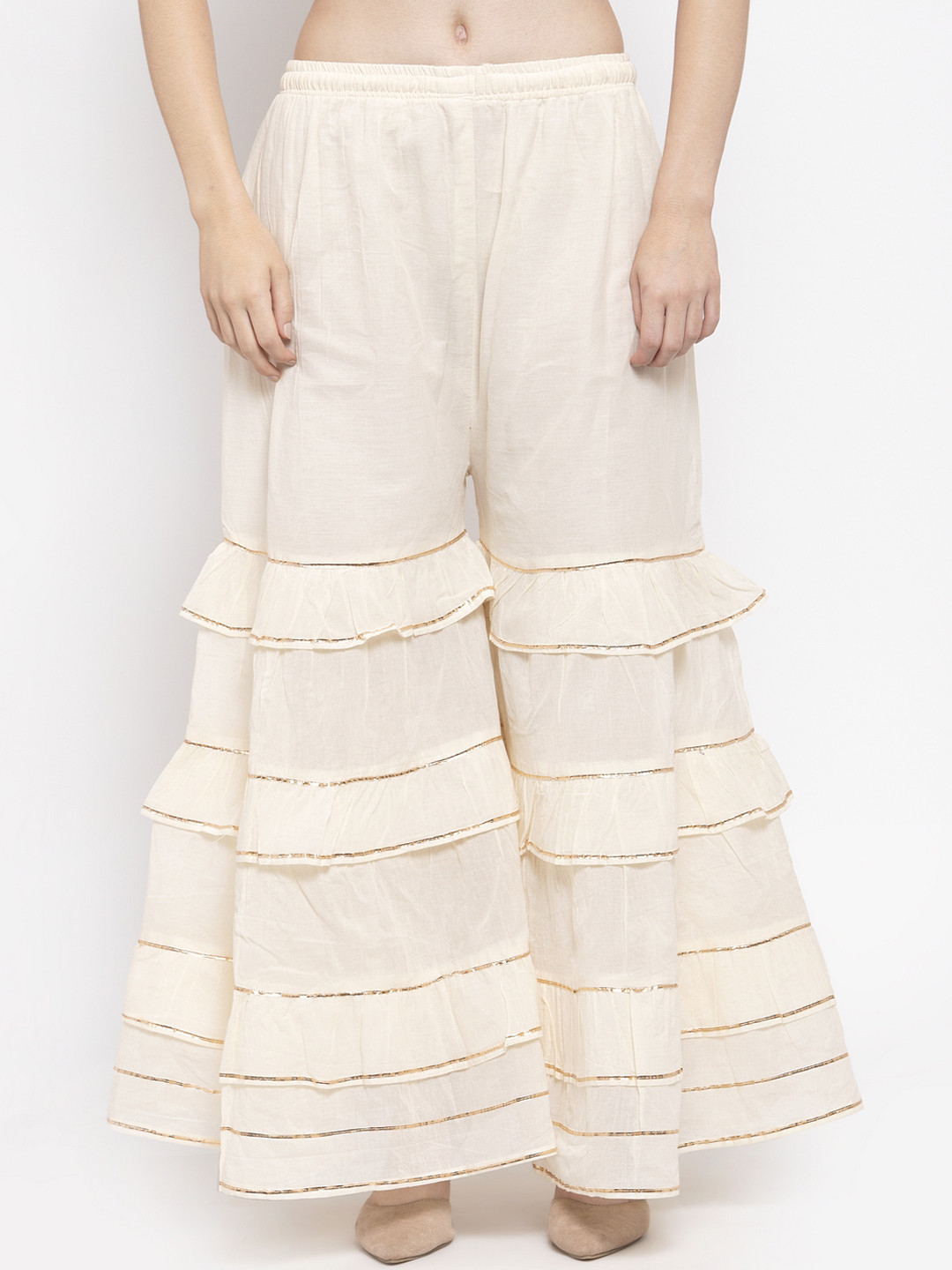 

Clora Creation Women Off-White Embellished Flared Palazzos