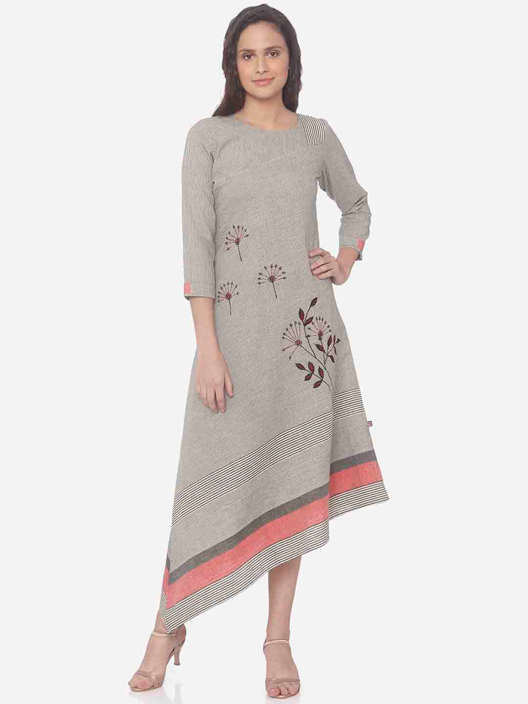 

RAISIN Women Grey & White Striped A-Line Dress