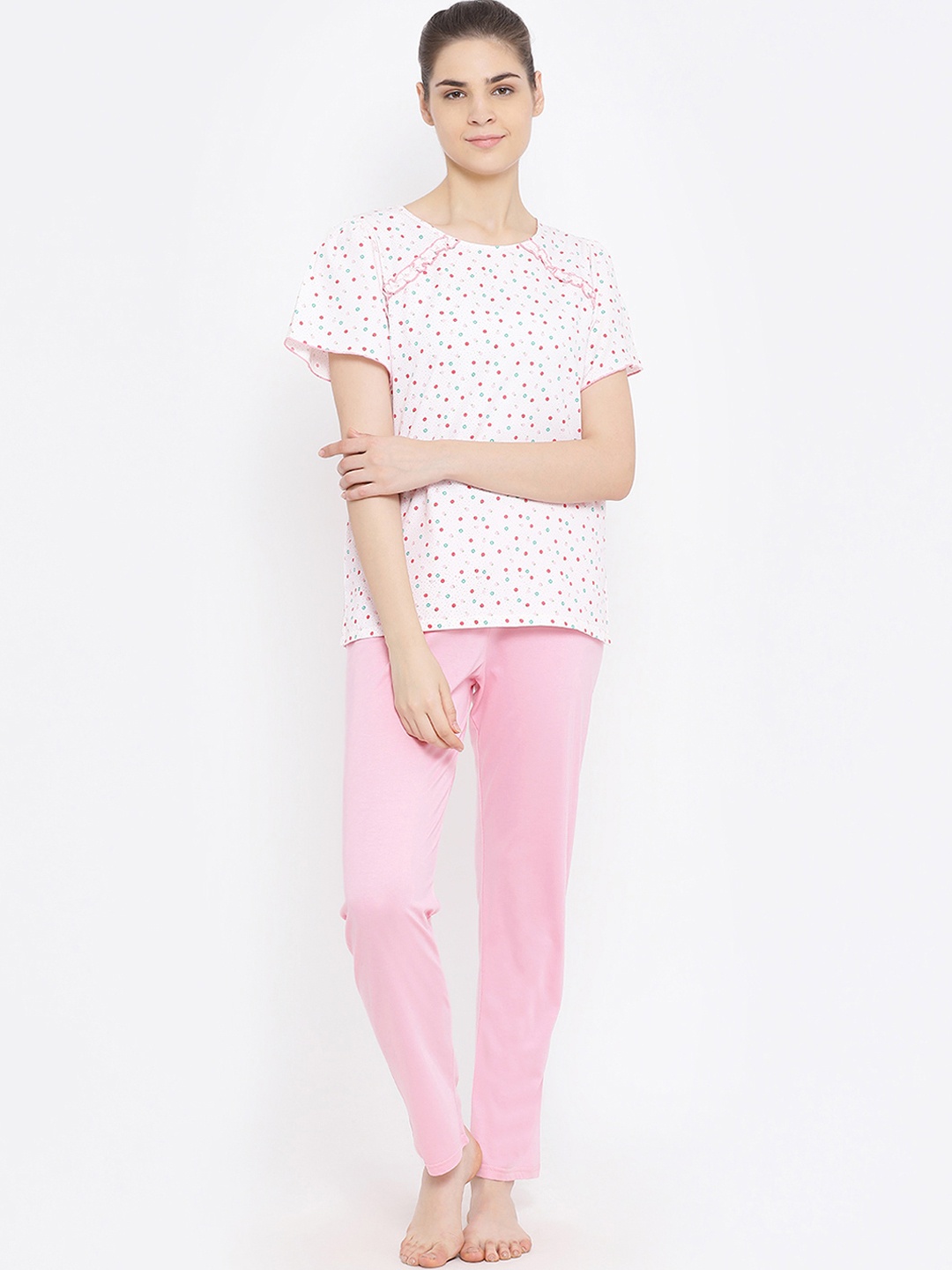 

Kanvin Women Pink & White Printed Night Suit
