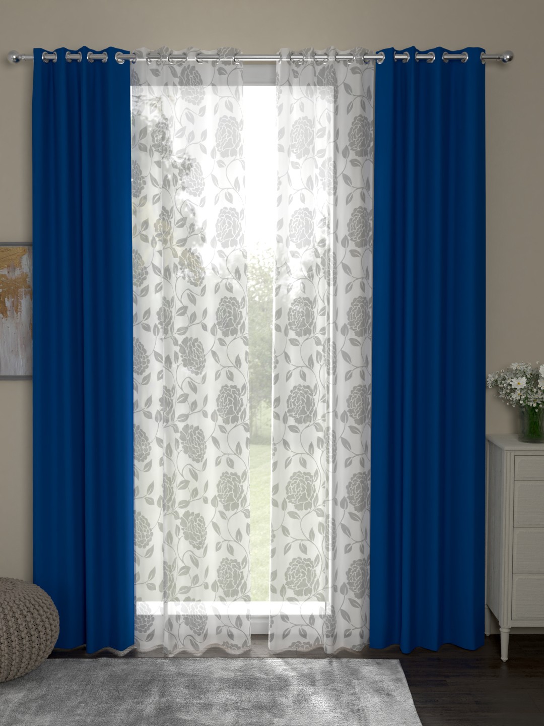 

ROSARA HOME Blue & White Set of 4 Door Curtains