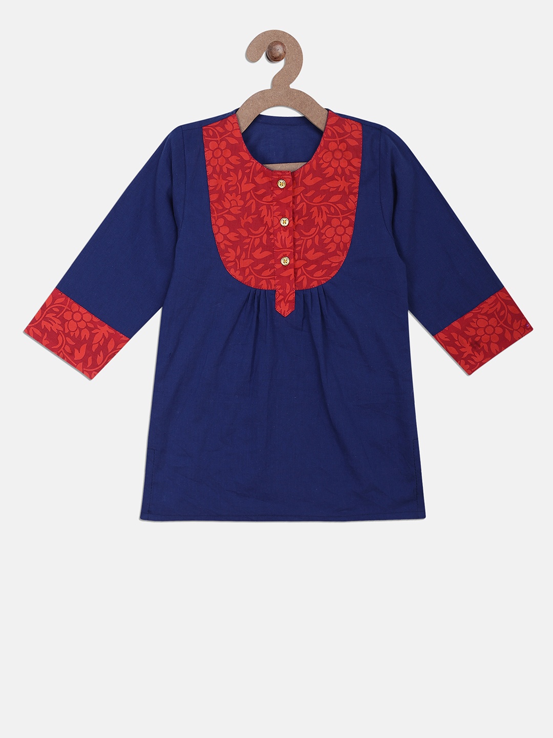 

BownBee Girls Blue & Red Printed Straight Jaipuri Kurti