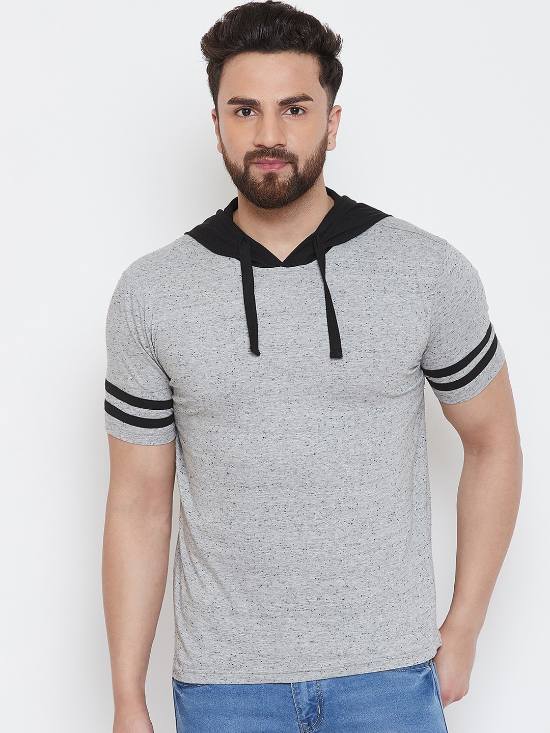 

GRITSTONES Men Grey Solid Hood T-shirt