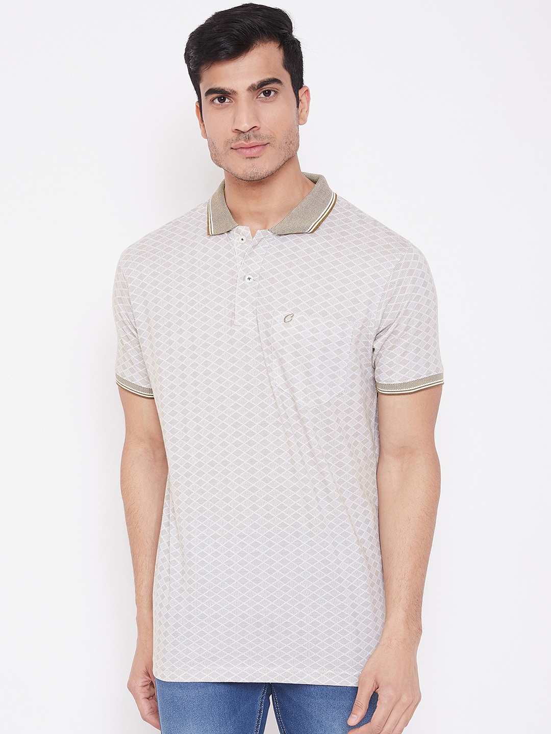 

Camey Men Khaki Printed Polo Collar T-shirt