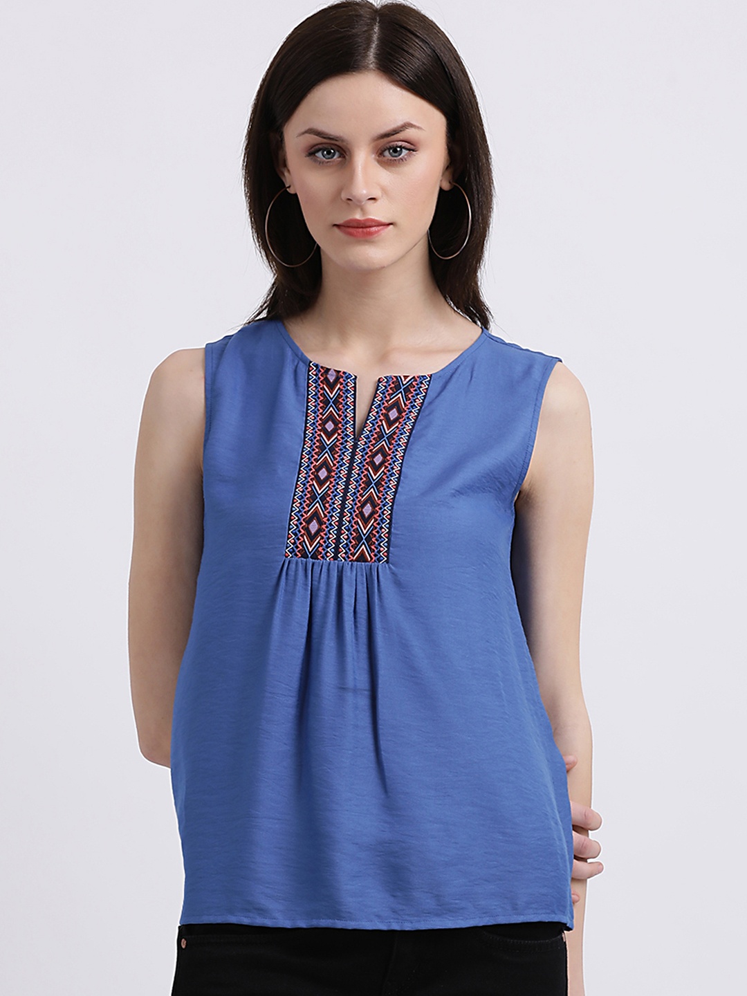 

Zink London Women Blue Embroidered Top