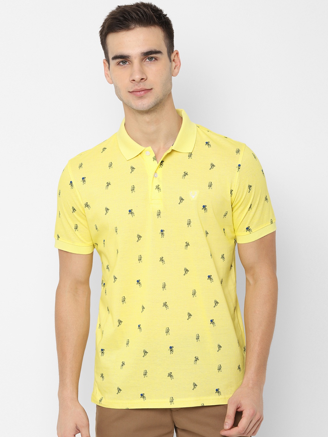 Allen Solly Men Yellow Printed Polo Collar Pure Cotton T-shirt