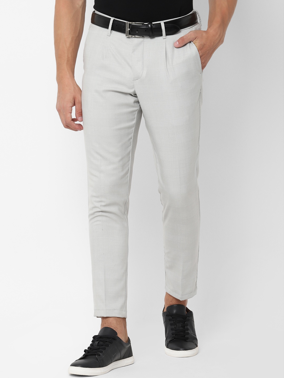 

Allen Solly Men Grey Slim Fit Self Design Regular Trousers