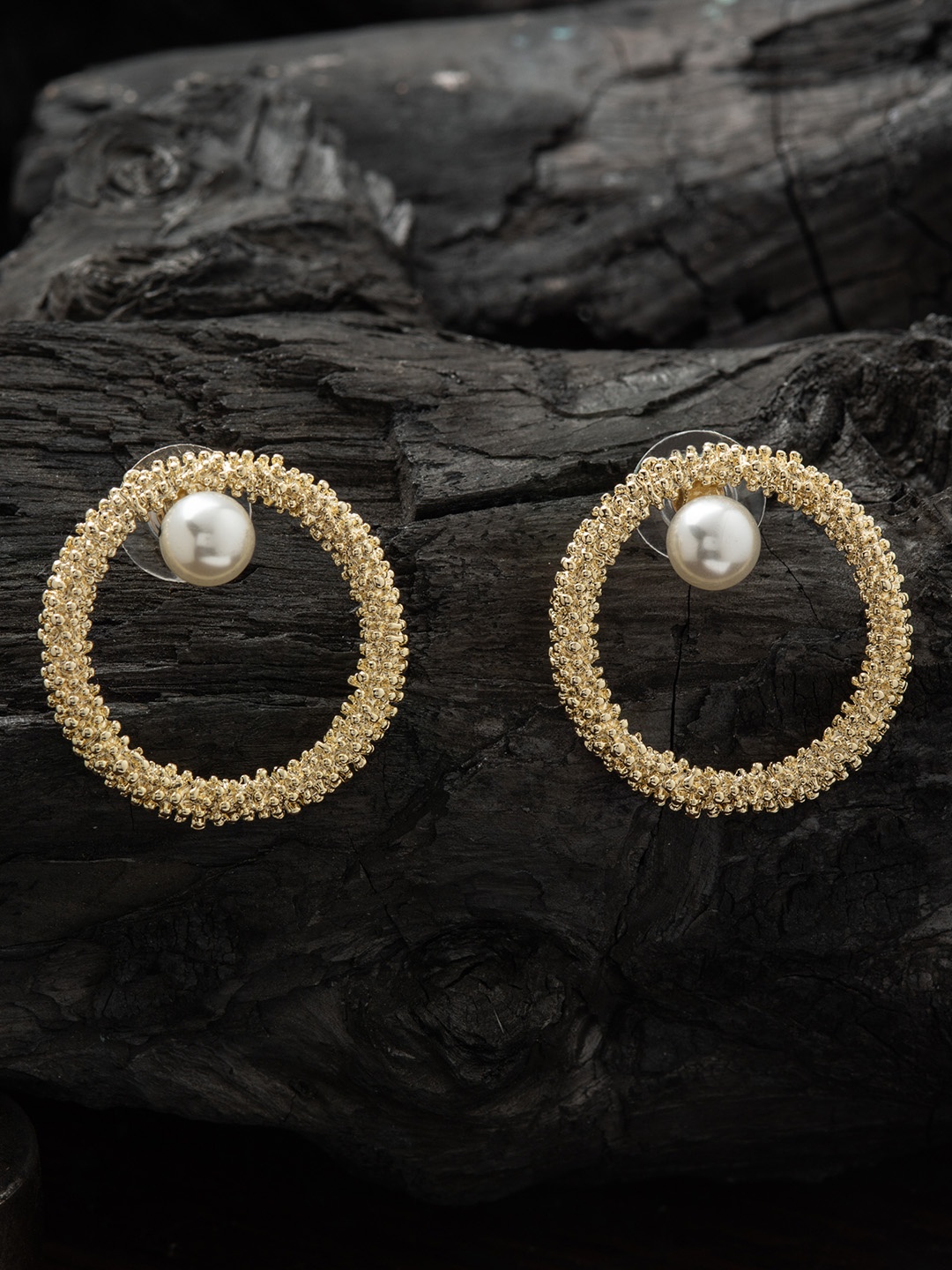 

E2O Off-White Gold-Plated Circular Drop Earrings