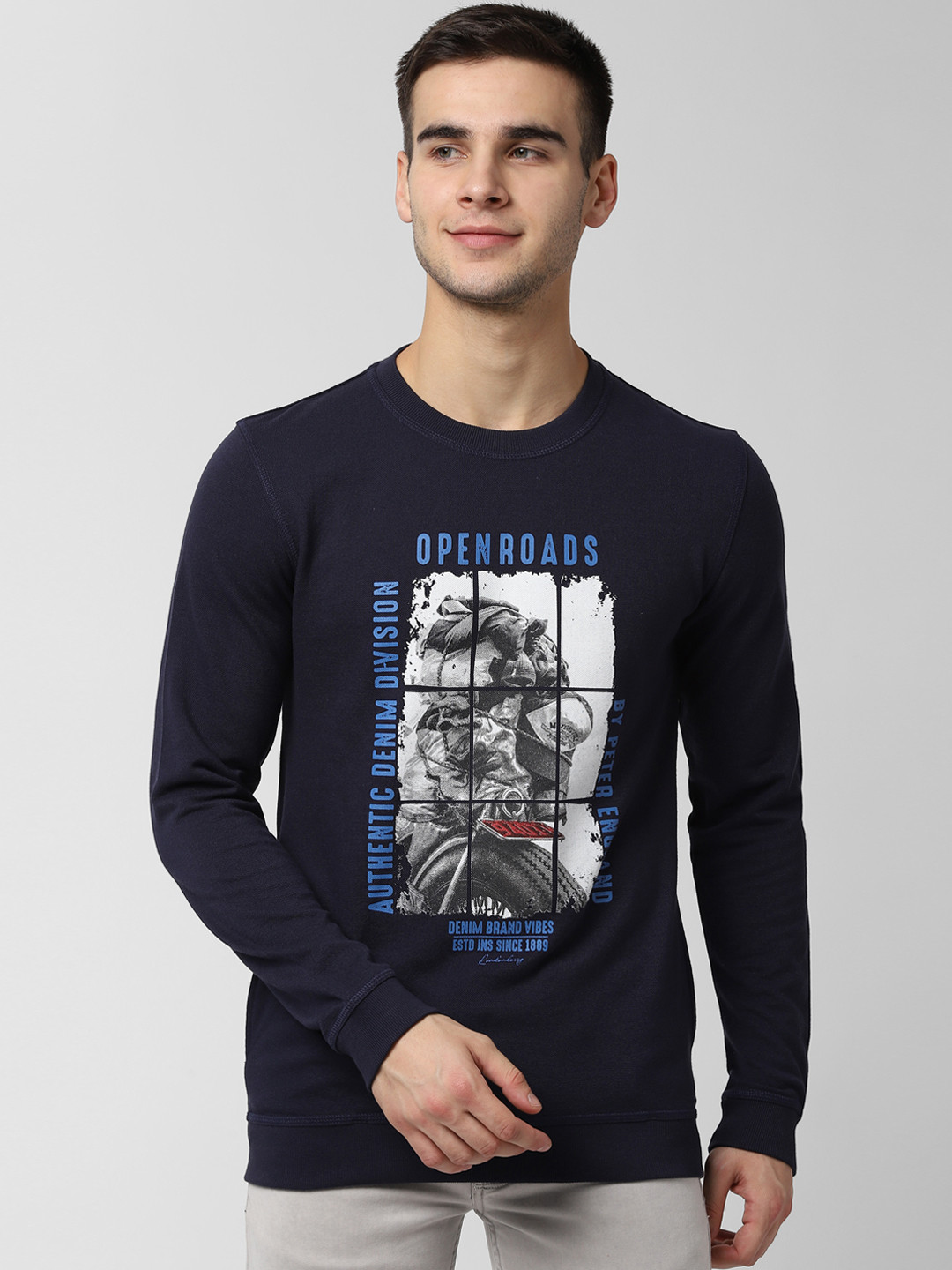 

Peter England Casuals Men Navy Blue & Off-White Printed Sweatshirt
