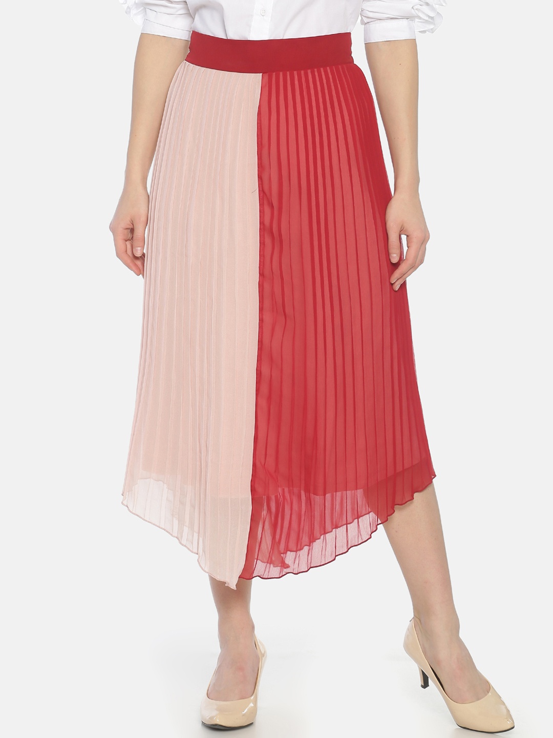 

ISU Women Pink & Red Colourblocked A-line Skirt