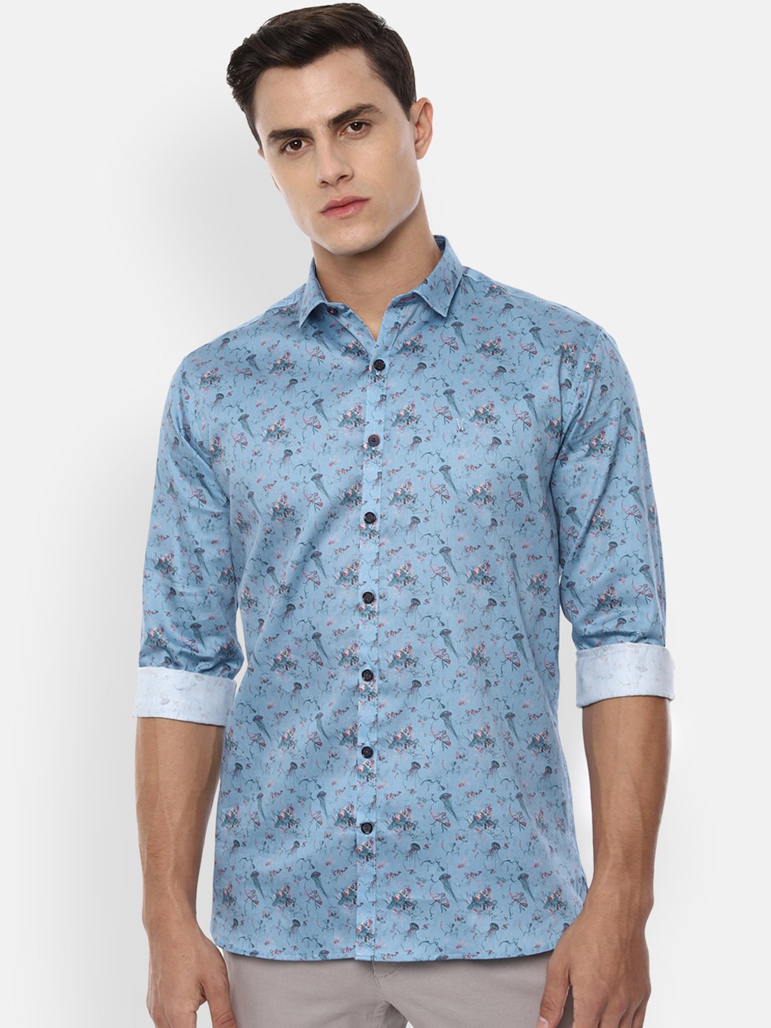 

V Dot Men Blue Slim Fit Printed Casual Shirt