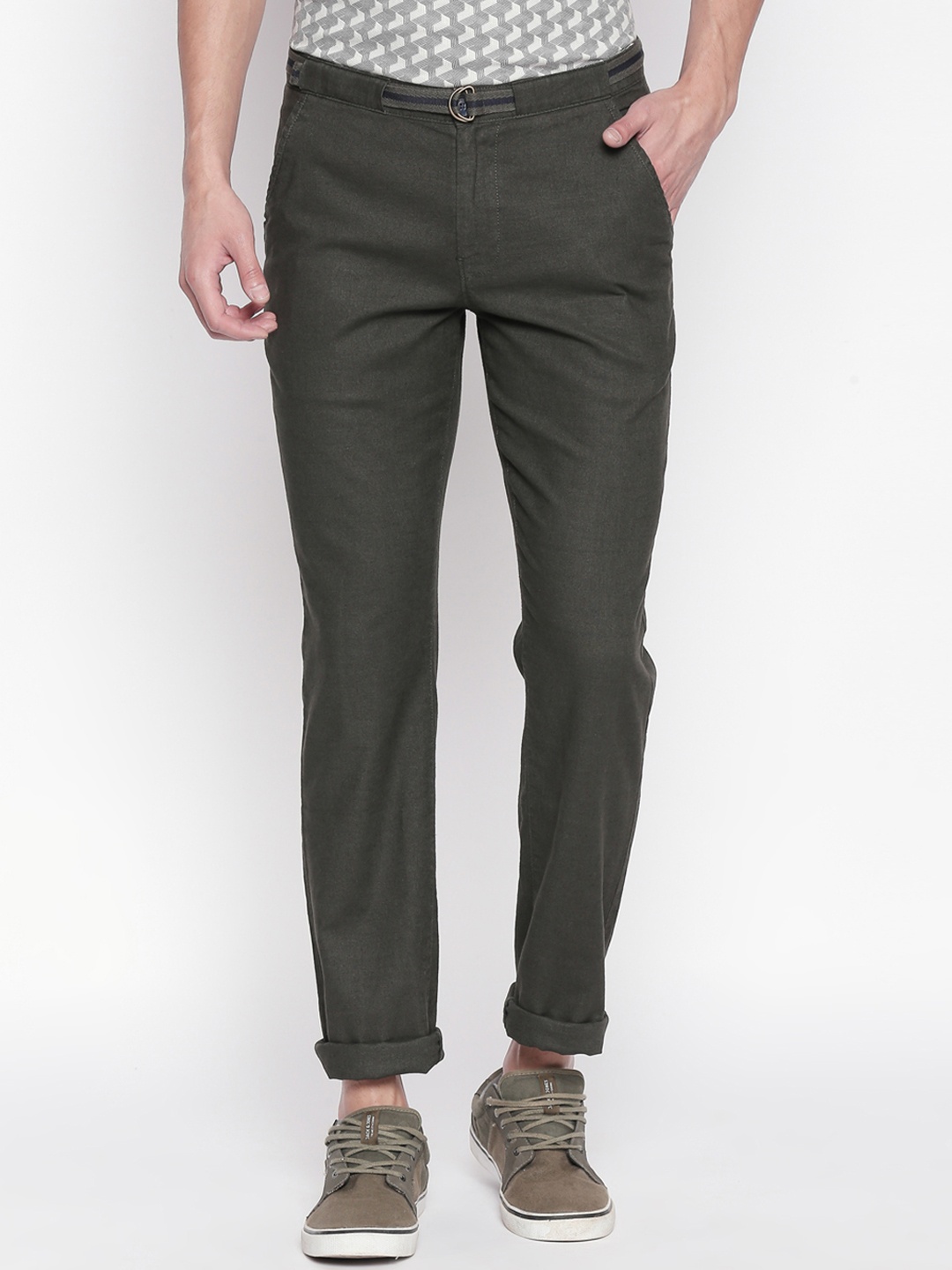 

Urban Ranger by pantaloons Men Green Slim Fit Solid Regular Trousers