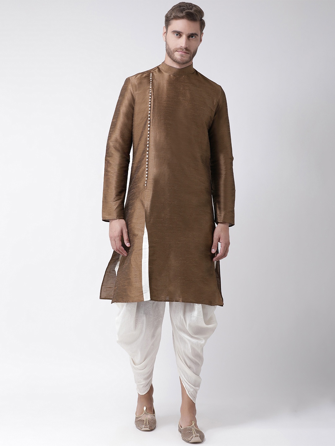 

DEYANN Men Brown & Off-White Solid Kurta with Dhoti Pants