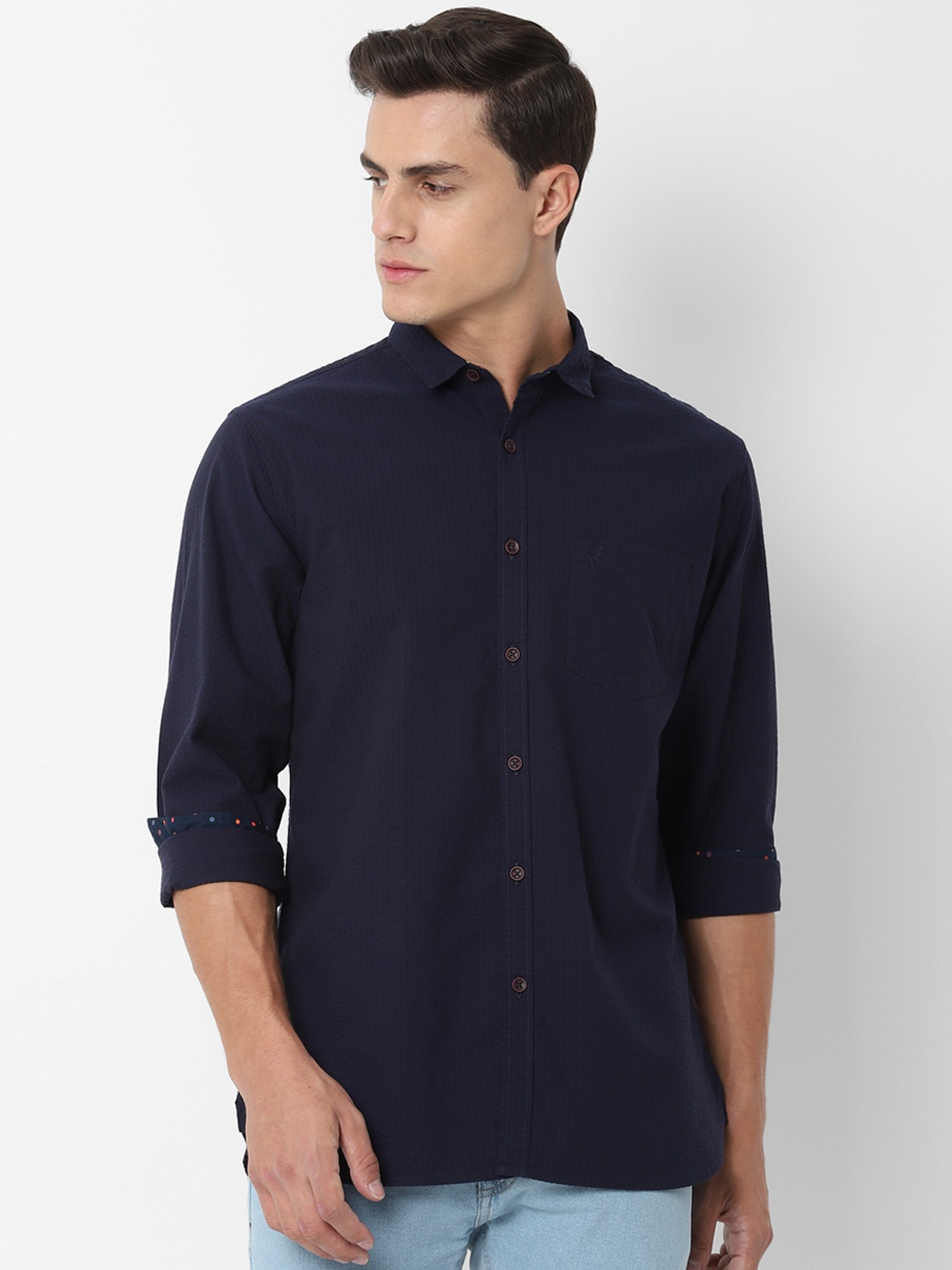 

Allen Solly Men Navy Blue Slim Fit Solid Casual Shirt