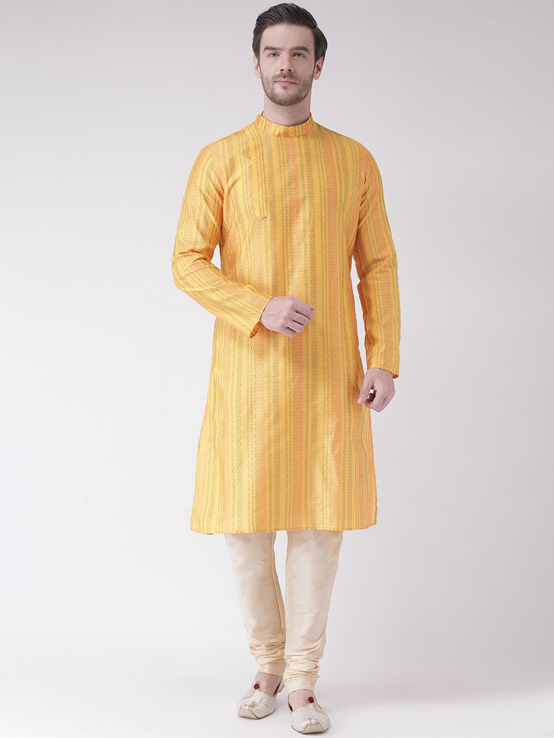 

DEYANN Men Yellow & Beige Woven Design Straight Kurta