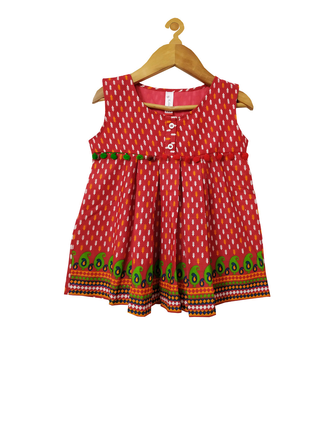 

KiddoPanti Girls Red Printed Empire Pure Cotton Top