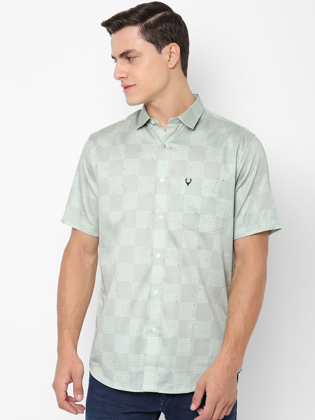 

Allen Solly Men Green & Grey Slim Fit Checked Casual Shirt