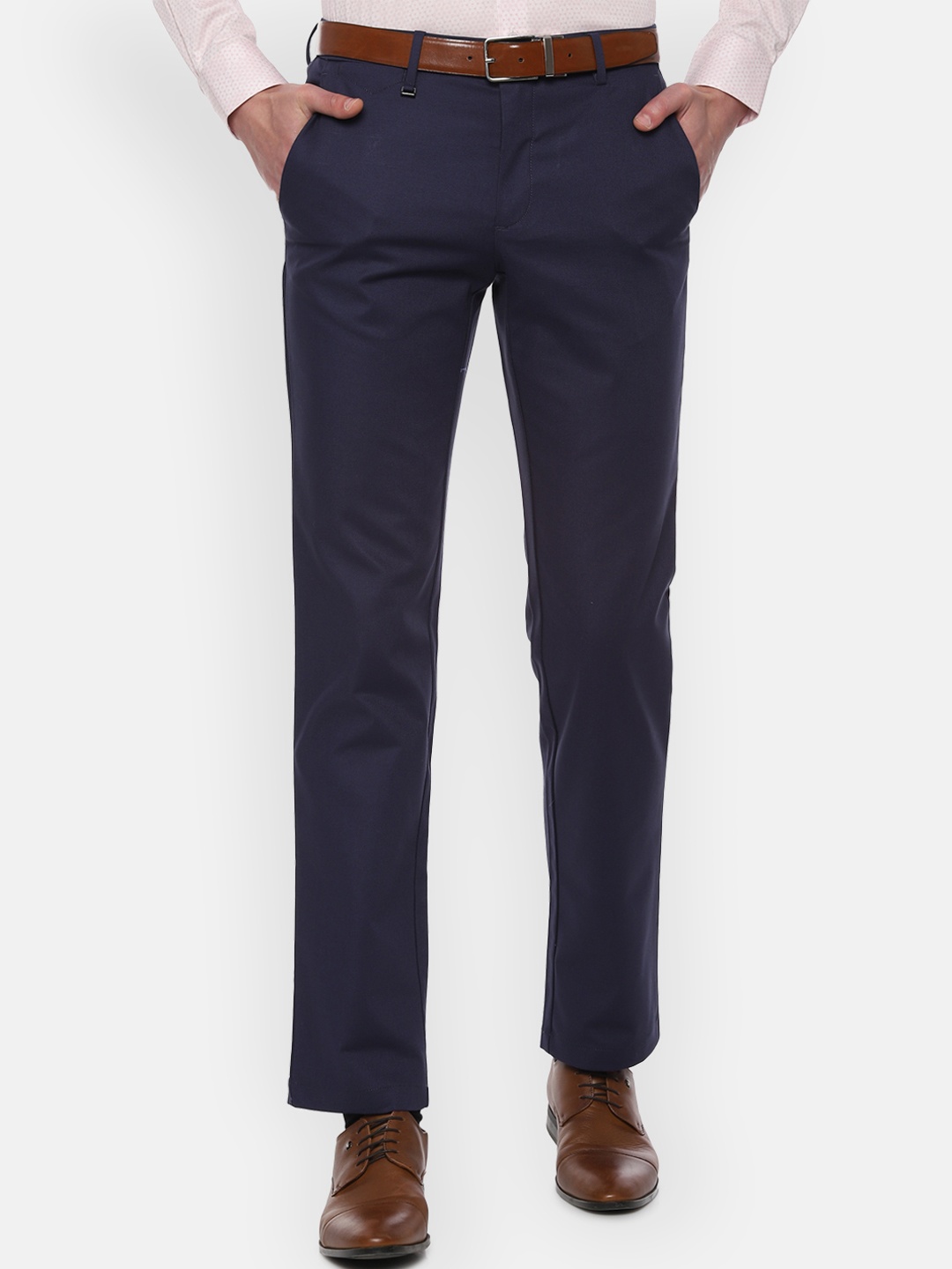 

Van Heusen Men Navy Blue Slim Fit Solid Regular Trousers