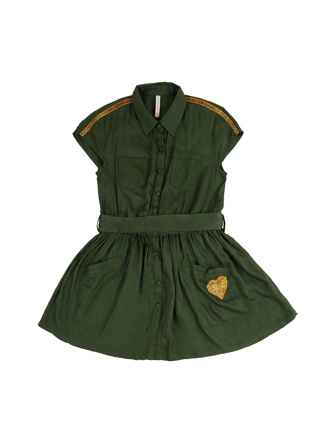 

Pantaloons Junior Girls Olive Green Solid Shirt Dress