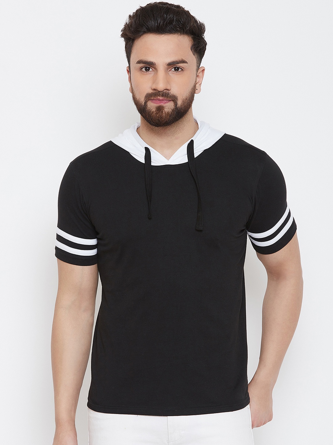 

GRITSTONES Men Black Solid Hood T-shirt