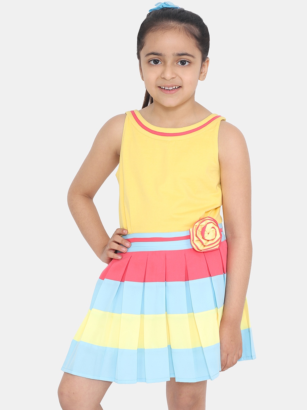 

Naughty Ninos Girls Yellow Colourblocked Fit and Flare Dress