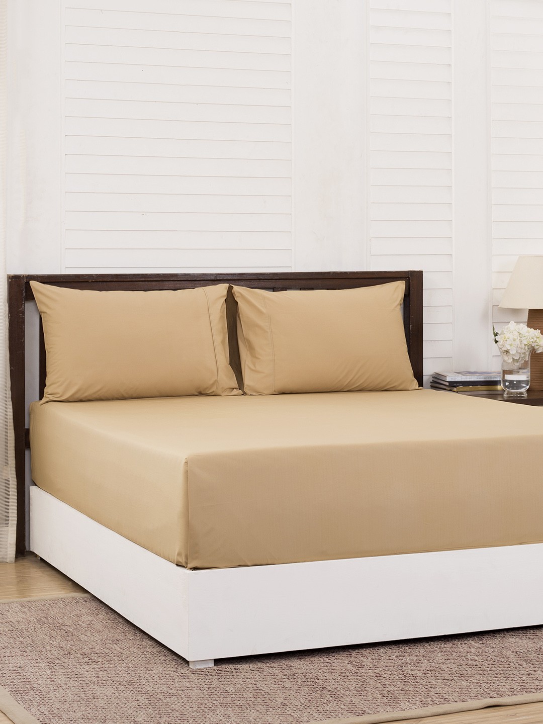 

MASPAR Beige Solid 200 TC Cotton 1 King Bedsheet with 2 Pillow Covers