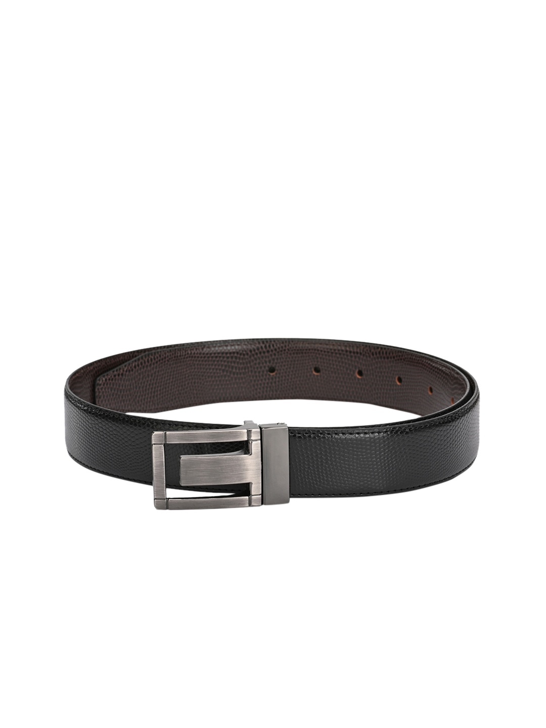 

Calvadoss Men Black & Brown Textured Leather Reversible Belt