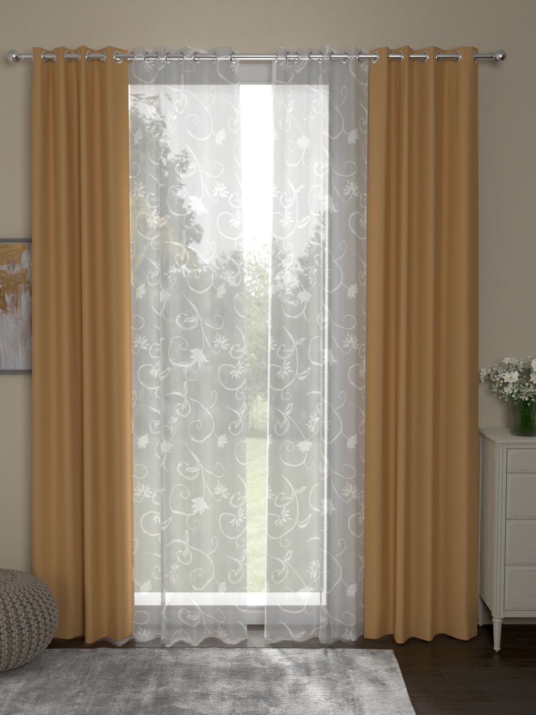 

ROSARA HOME Beige & White Set of 4 Door Curtains