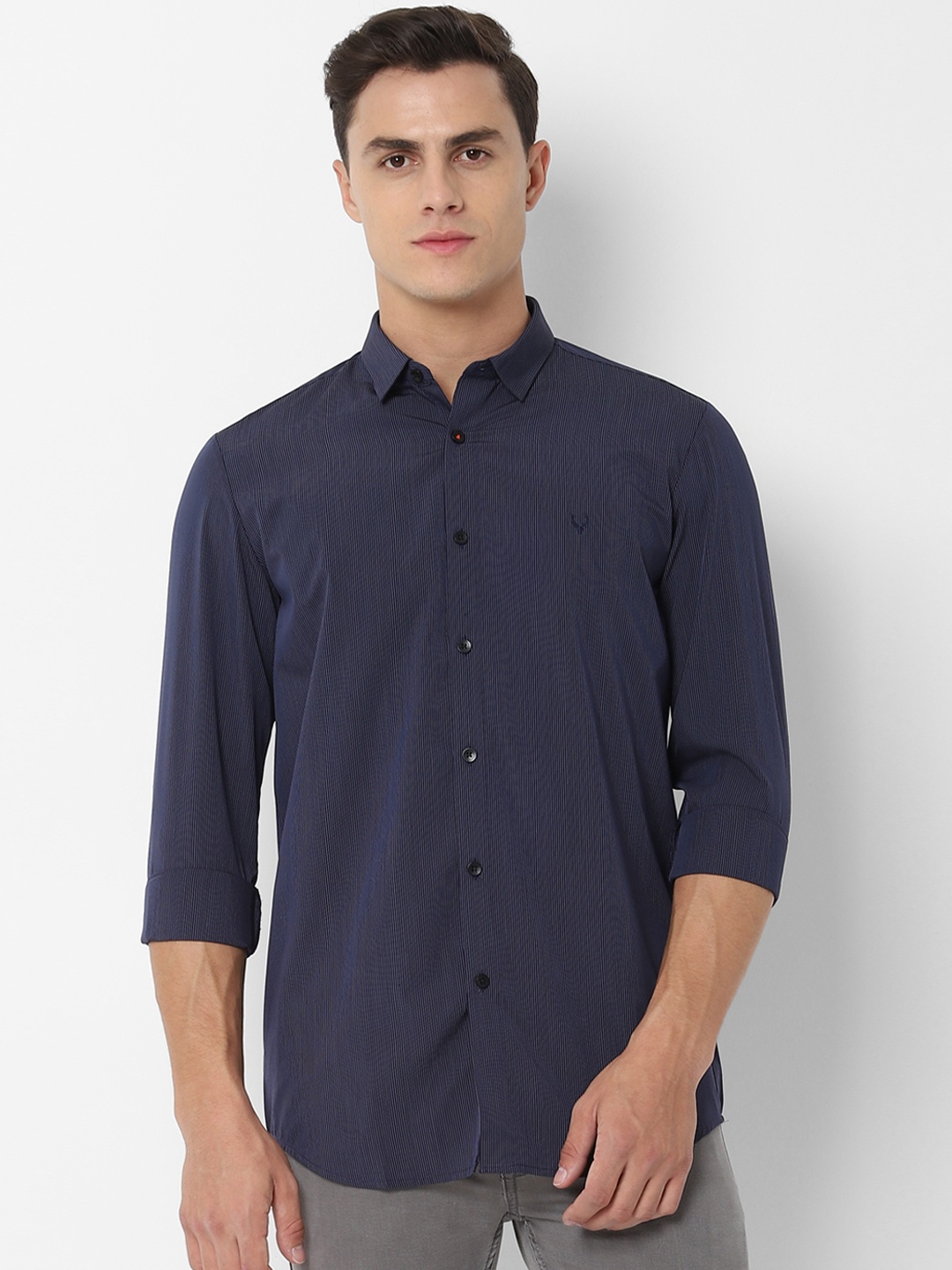 

Allen Solly Men Navy Blue Slim Fit Striped Casual Shirt