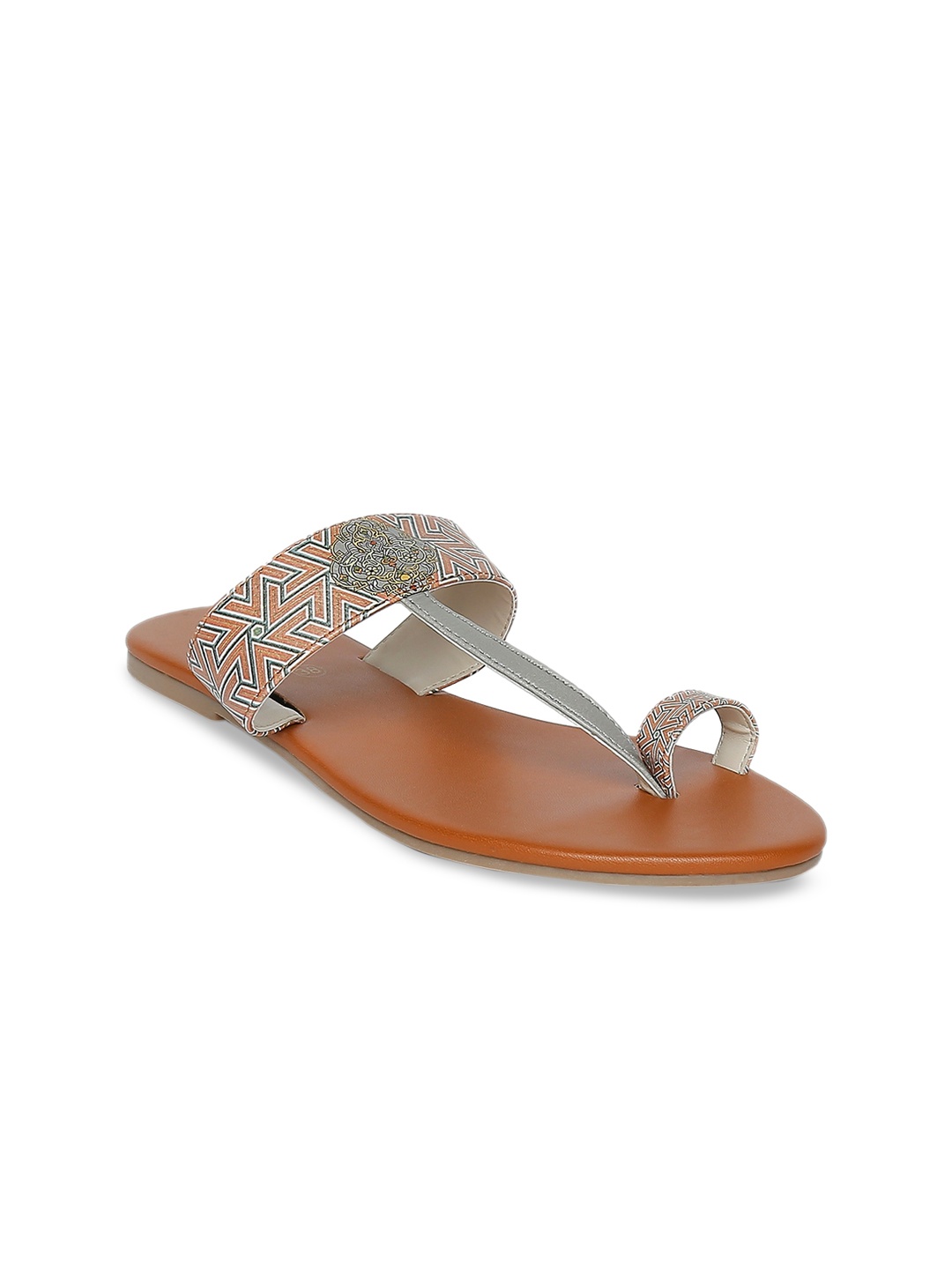 

Kanvas Women Brown & Blue Printed One Toe Flats