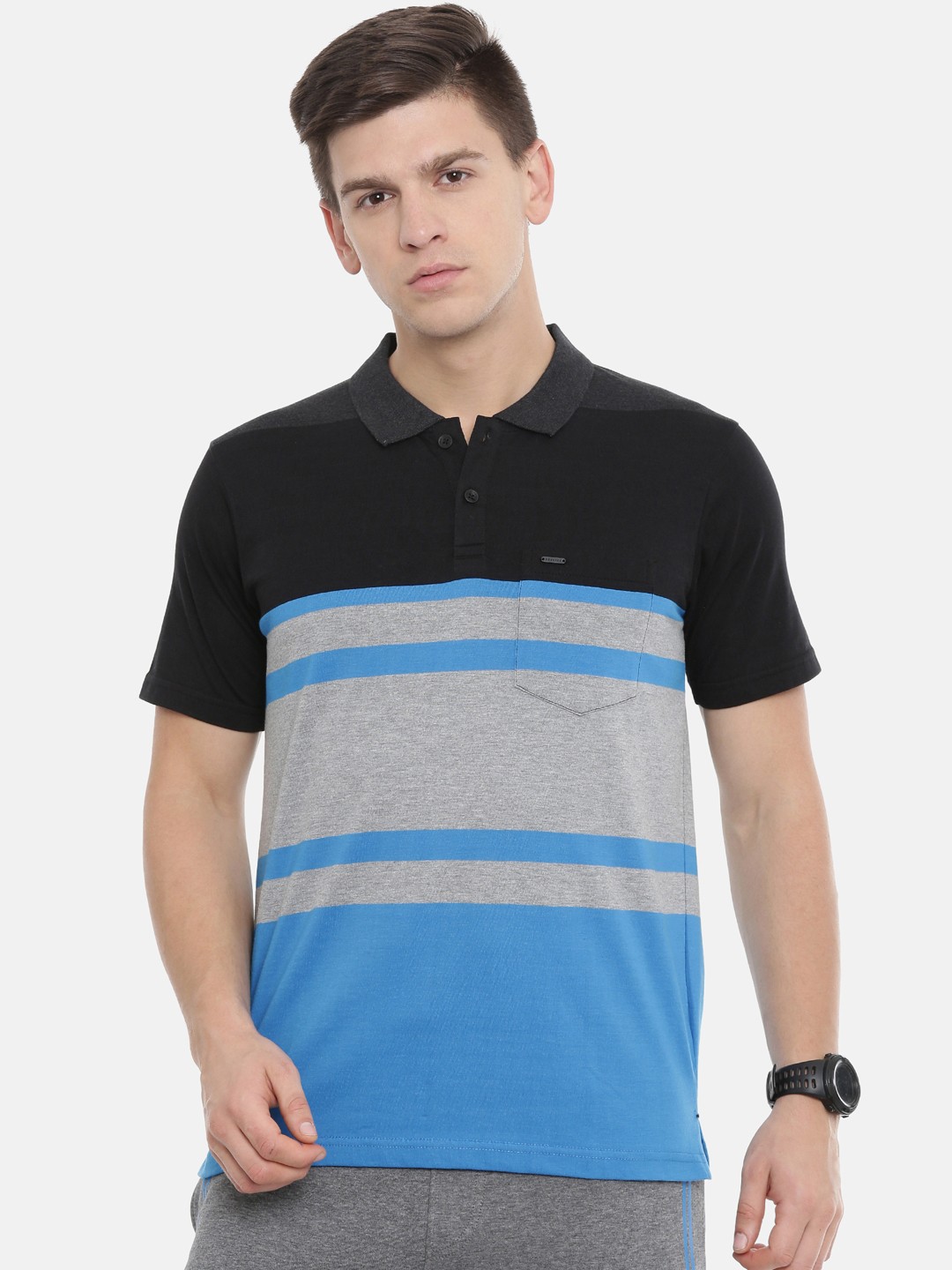 

Proline Men Blue Colourblocked Polo Collar T-shirt