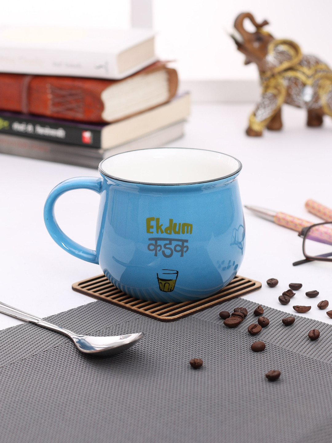 

JCPL Fine Porcelain Blue Printed Single Milk Mug 350Ml