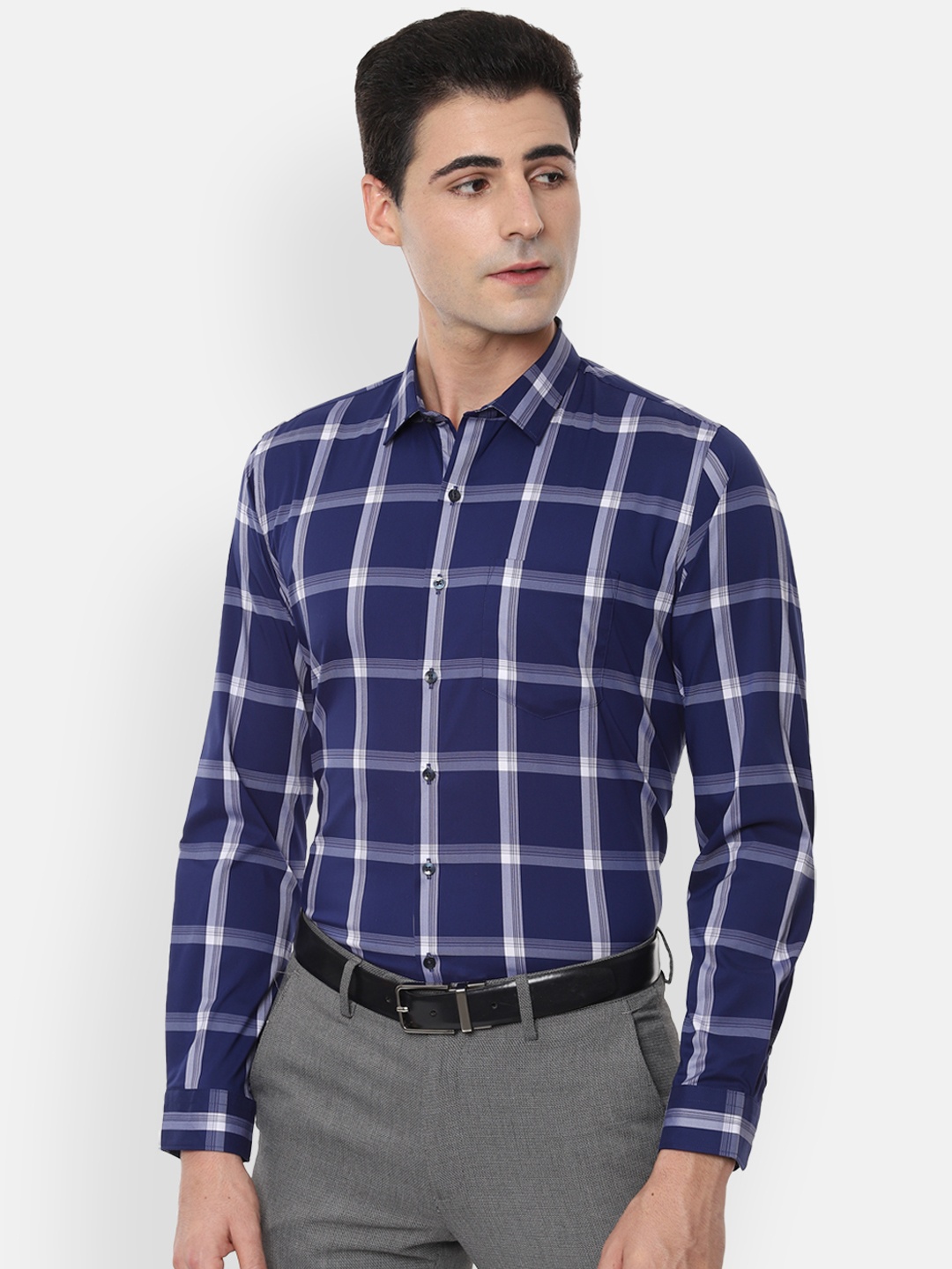

Van Heusen Men Navy Blue & White Slim Fit Checked Formal Shirt