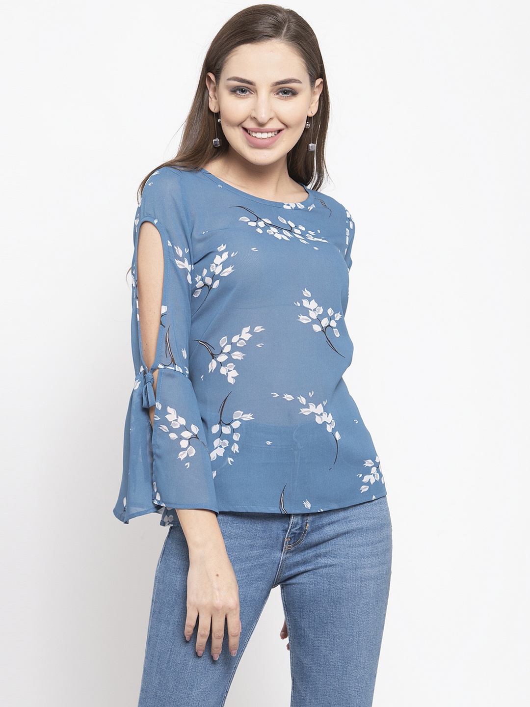 

klauressa Women Blue Floral Printed Top