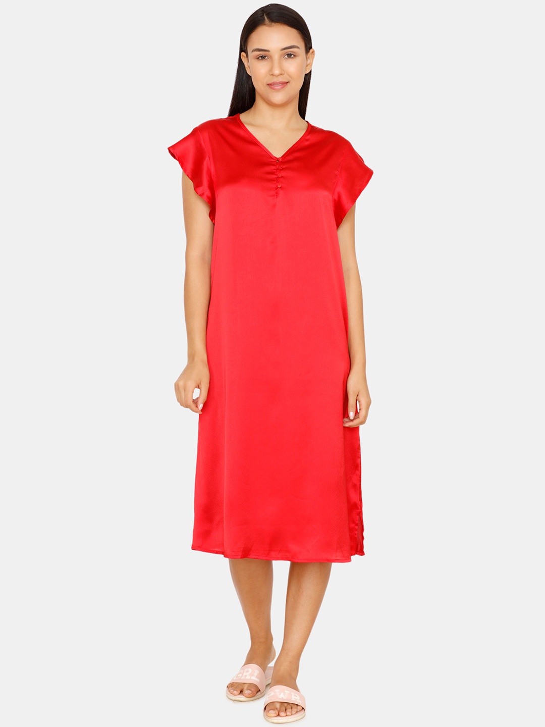 

Zivame Women Red Solid Satin Nightdress