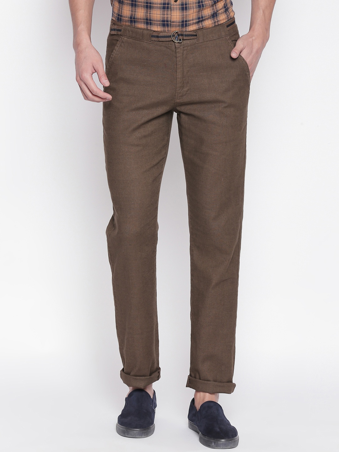 

Urban Ranger by pantaloons Men Brown Slim Fit Solid Regular Trousers