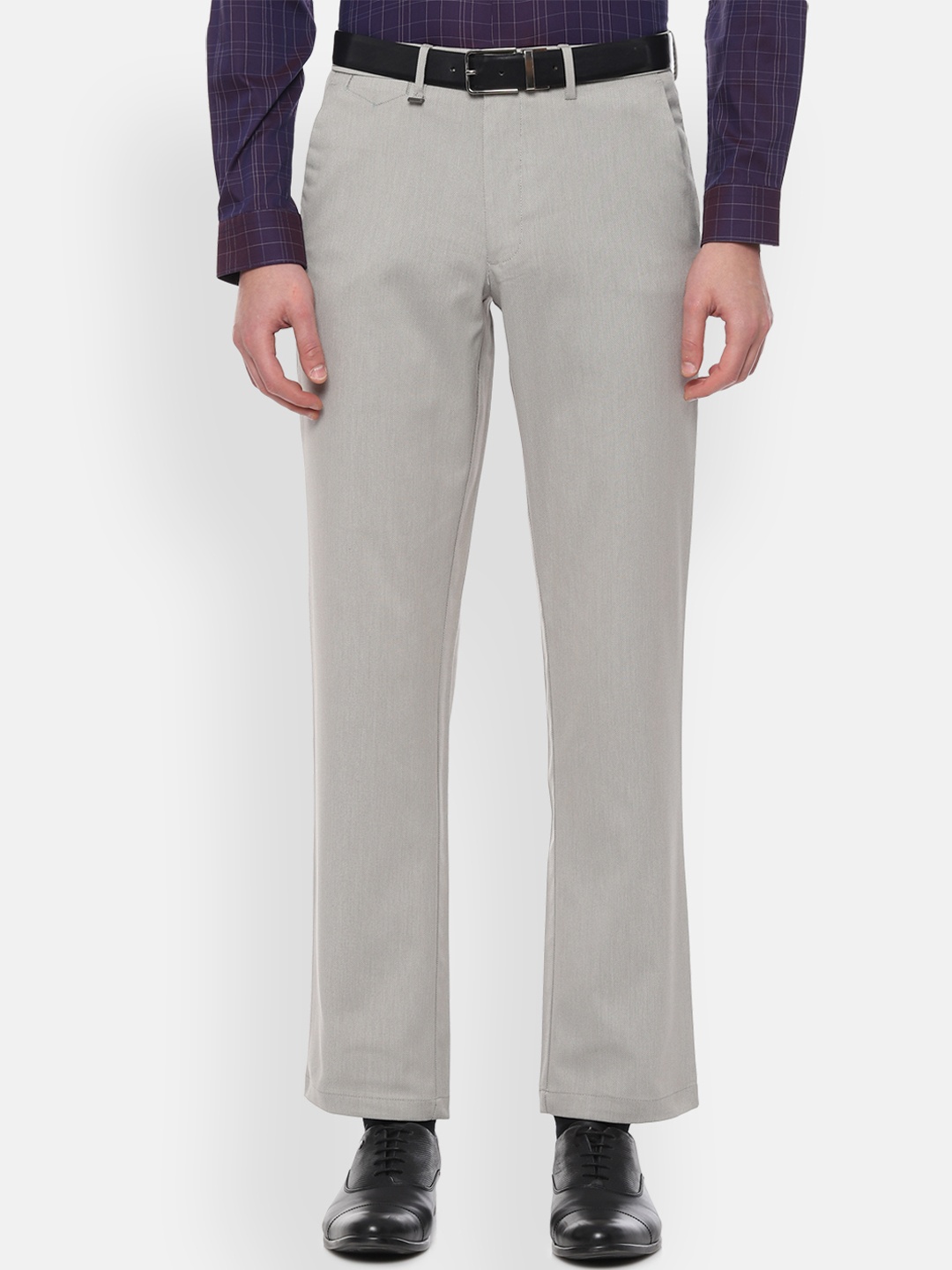 

Van Heusen Men Grey Regular Fit Self Design Regular Trousers