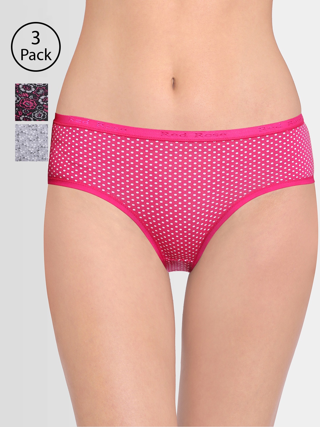

Red Rose Women Pack of 3 Assorted Hipster Briefs Itouch88-2XL