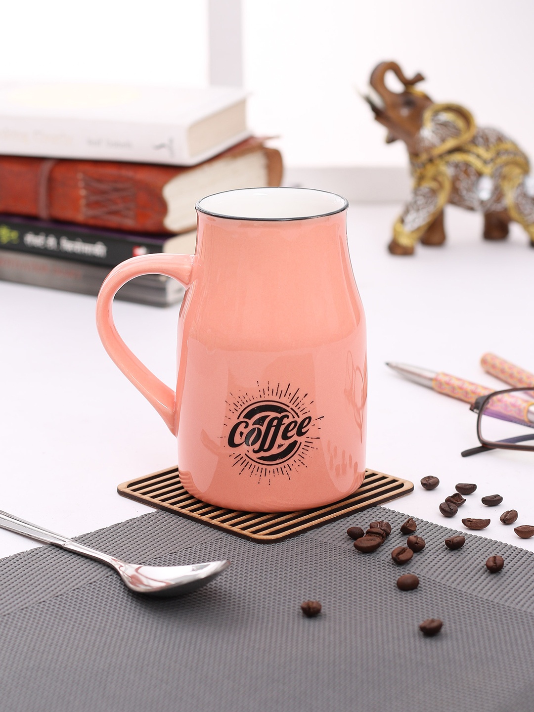 

JCPL Pink Printed Porcelain Big Milk Mug 350 ml, Multi